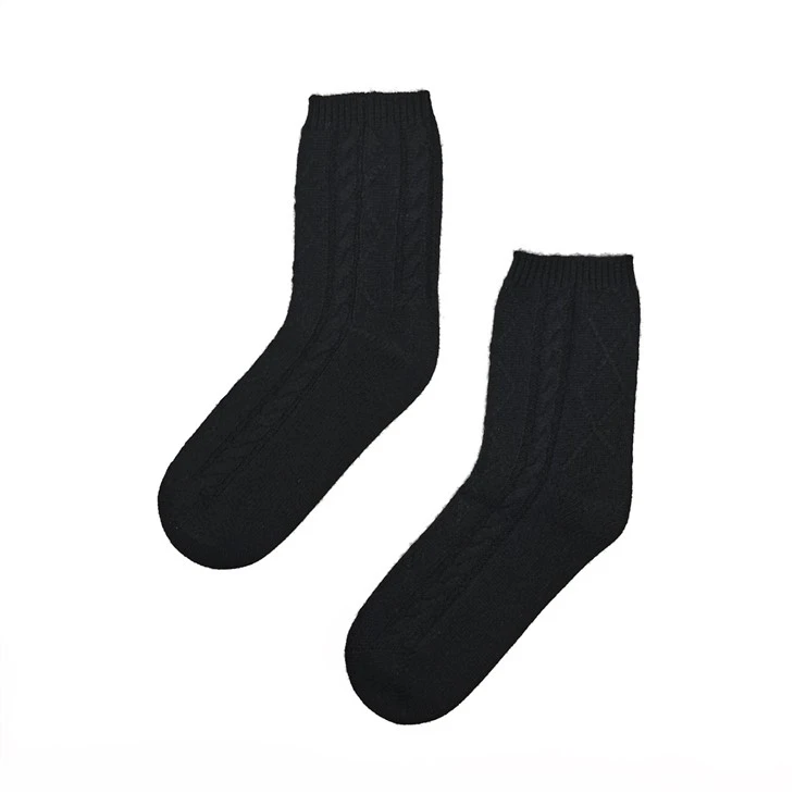 Cable Knitted 100% Cashmere Socks Women Winter Warm Soft Cashmere Socks